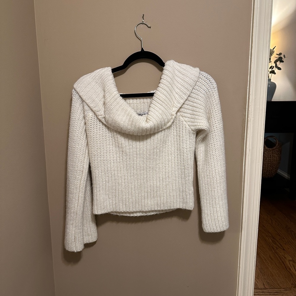 Cozy White Cowl Neck Cropped Sweater